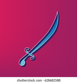Sword sign illustration. Vector. Blue 3d printed icon on magenta background.