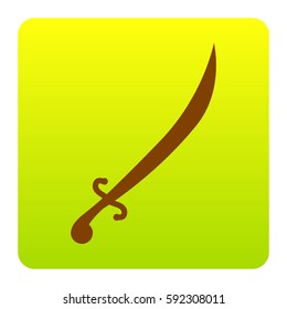 Sword sign illustration. Vector. Brown icon at green-yellow gradient square with rounded corners on white background. Isolated.