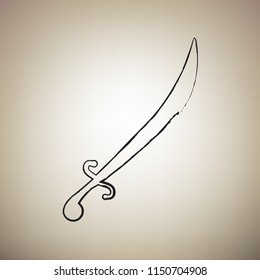 Sword sign illustration. Vector. Brush drawed black icon at light brown background.