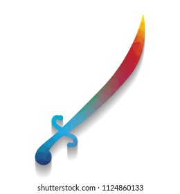 Sword sign illustration. Vector. Colorful icon with bright texture of mosaic with soft shadow on white background. Isolated.