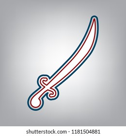 Sword sign illustration. Vector. Dark red, transparent and midnight green stroke of white icon at grayish background.