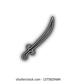 Sword sign illustration. Vector. Double contour black icon with soft shadow at white background. Isolated.