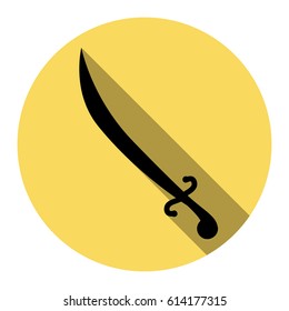 Sword sign illustration. Vector. Flat black icon with flat shadow on royal yellow circle with white background. Isolated.