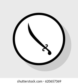 Sword sign illustration. Vector. Flat black icon in white circle with shadow at gray background.
