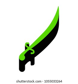 Sword sign illustration. Vector. Green 3d icon with black side on white background. Isolated.
