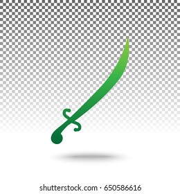 Sword sign illustration. Vector. Green gradient icon with shadow at bottom on transparent and white background.