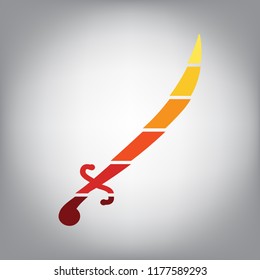 Sword sign illustration. Vector. Horizontally sliced icon with colors from sunny gradient in gray background.