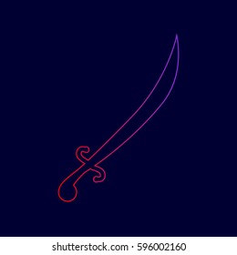 Sword sign illustration. Vector. Line icon with gradient from red to violet colors on dark blue background.