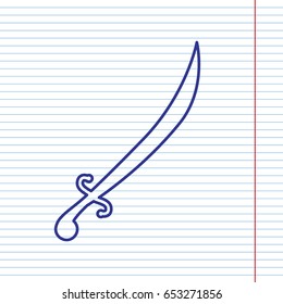 Sword sign illustration. Vector. Navy line icon on notebook paper as background with red line for field.