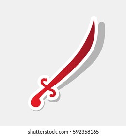 Sword sign illustration. Vector. New year reddish icon with outside stroke and gray shadow on light gray background.
