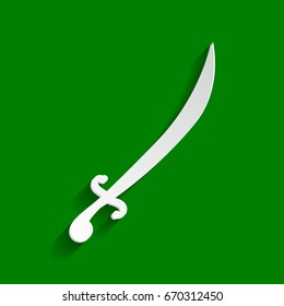 Sword sign illustration. Vector. Paper whitish icon with soft shadow on green background.
