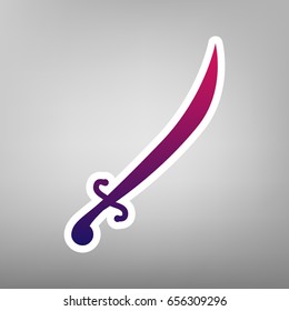 Sword sign illustration. Vector. Purple gradient icon on white paper at gray background.