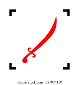 Sword sign illustration. Vector. Red icon inside black focus corners on white background. Isolated.