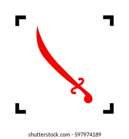 Sword sign illustration. Vector. Red icon inside black focus corners on white background. Isolated.