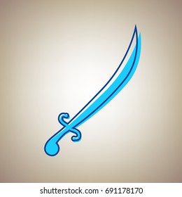 Sword sign illustration. Vector. Sky blue icon with defected blue contour on beige background.