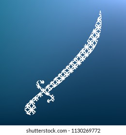Sword sign illustration. Vector. White textured icon at lapis lazuli gradient background.