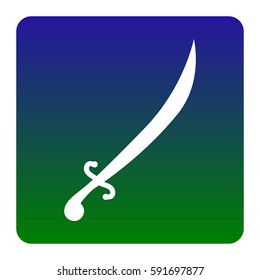 Sword sign illustration. Vector. White icon at green-blue gradient square with rounded corners on white background. Isolated.