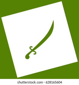 Sword sign illustration. Vector. White icon obtained as a result of subtraction rotated square and path. Avocado background.