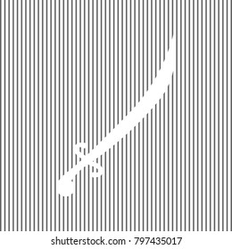 Sword sign illustration. Vector. White icon on grayish striped background. Optical illusion.