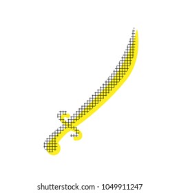 Sword sign illustration. Vector. Yellow icon with square pattern duplicate at white background. Isolated.