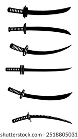 Conjunto de Silhuetas de Espadas. Ilustração de vetor plano