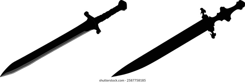 Sword Silhouettes Vector Illustration Isolated on White Background