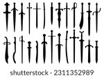 Sword silhouettes vector illustration set.