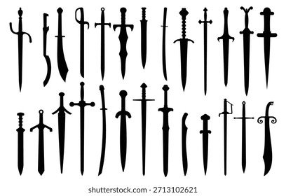 conjunto de ilustração de vetor de silhuetas de espada