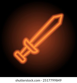 Sword simple icon. Flat design. Orange neon on black background.ai