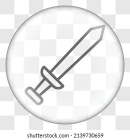 Sword simple icon. Flat desing. Glass button on transparent grid.ai