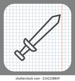 Sword simple icon. Flat desing. On graph paper. Grey background.ai