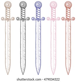 Sword. Sketch. Vector illustration isolated on white background