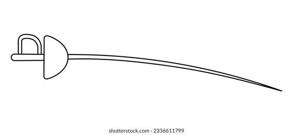 Sword. Sketch. Vector illustration. Melee weapons for hand-to-hand combat, inflicting and repelling blows and injections. Sharp equipment for fencing. Isolated background. Coloring book for children. 