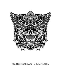 Cráneo de espada con diseño de búho