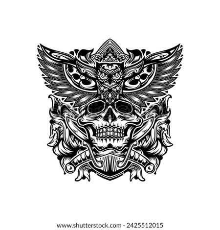 Sword skull with owl design