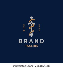 Plantilla de diseño de logotipo de serpiente de espadas vector plano