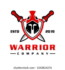 sword soldier head shield logo design