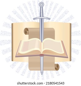 Sword and sorcery.  Book, scroll and sword