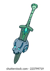 Sword stabbed through a Skull