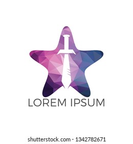 Sword and star logo design. Elegant Shield logo designs concept vector, Guardian symbol. Logo brave warriors sign.