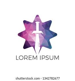 Sword and star logo design. Elegant Shield logo designs concept vector, Guardian symbol. Logo brave warriors sign.