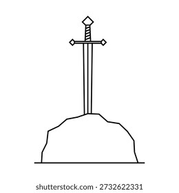 Sword in the stone. King arthur excalibur legend. Medieval mythology. Vector illustration image.