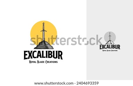 Sword and stone logo design inspiration, Vintage hand drawn excalibur logo, Royal Blade Creations