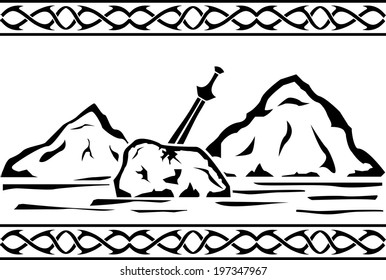 sword in the stone. stencil. vector illustration