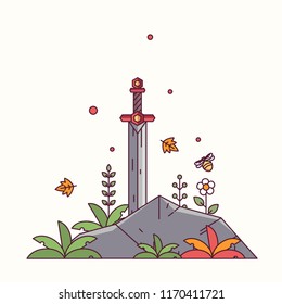 Sword in the Stone Vector Illustration