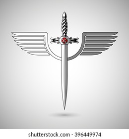 sword with a stone, and with wings