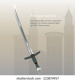 sword with strass on background old castle