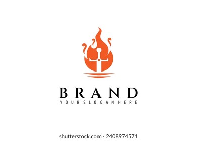 sword stuck with a combination of fire elements logo design template flat vector illustration