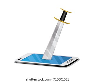 sword stuck on a phone