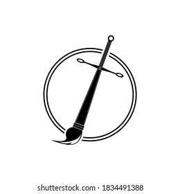 Sword symbol with brush tip, vector logo concept for company, community, social critical.
